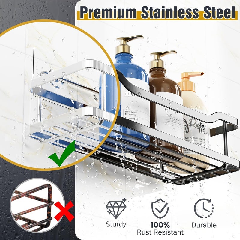 OMAIRA 3-Pack Shower Caddy with Soap Holder, Adhesive Rustproof No-Drill Strudy Loading Inside Shower Organizer Shelves Rack Storage Bathroom Organization for Smooth Wall Glass Tile, Black (X-Large) - Image 3